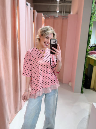 Dot Lace Tee - Roze