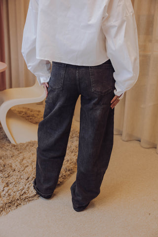 Elenor Barrel Jeans - Washed Grey