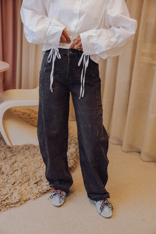 Elenor Barrel Jeans - Washed Grey