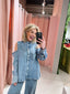 Open Shoulder Denim Blouse - Blue