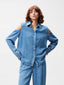 Open Shoulder Denim Blouse - Blue