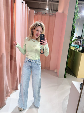 Ripped Wide Leg Jeans - Blauw