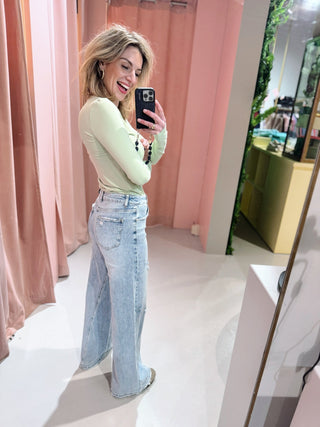 Ripped Wide Leg Jeans - Blauw