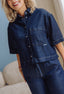 Short Sleeve Denim Blouse - Donkerblauw