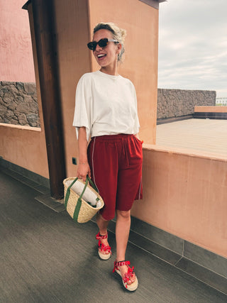 Tracksuit Bermuda with Piping - Rhubarb