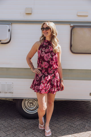Imaya Dress - Bordeaux Flower