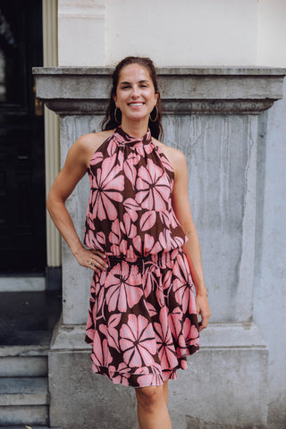 Imaya Dress - Bruin/Roze