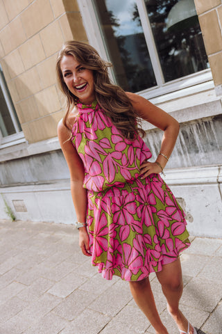 Imaya Dress - Lime/Roze