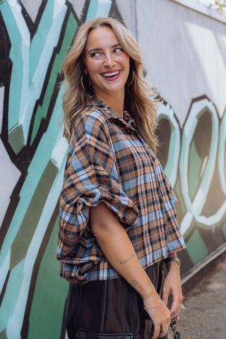 Amira Ruit Blouse - Bruin/Blauw