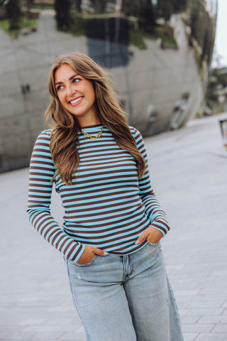 Britt Longsleeve - Blauw/Bruin