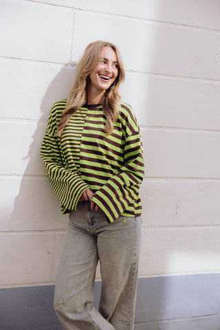Tyra Longsleeve - Bruin/Lime