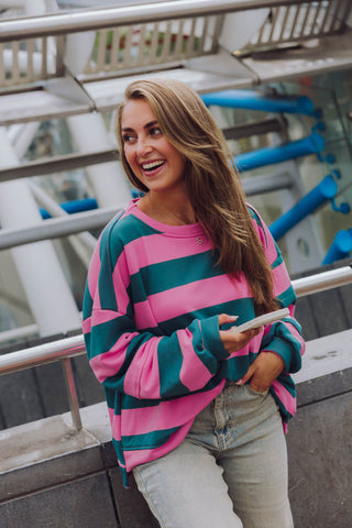 Elina Sweater - Zeegroen/Roze