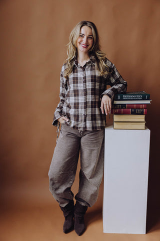 Aria Ruit Blouse - Bruin