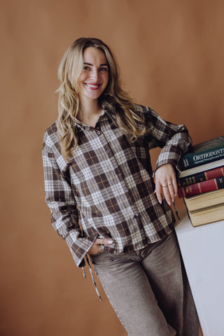 Aria Ruit Blouse - Bruin
