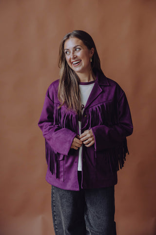 Milou Fringe Blazer - Aubergine