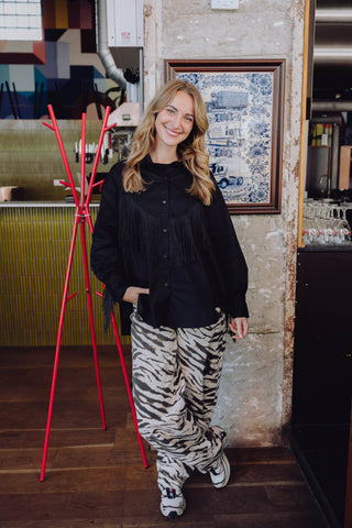 Naomi Fringe Blouse - Zwart
