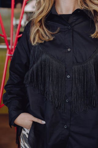 Naomi Fringe Blouse - Zwart