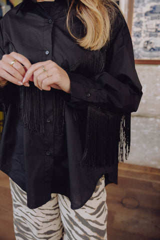 Naomi Fringe Blouse - Zwart