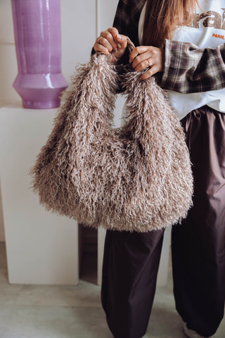 Fluffy Handbag - Taupe