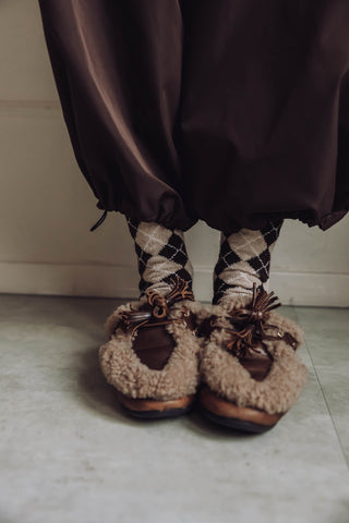 Ruit Socks - Beige/Bruin