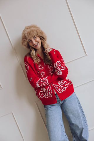 Paisley Cardigan - Rood
