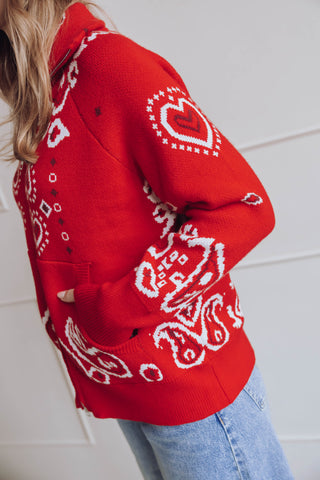 Paisley Cardigan - Rood